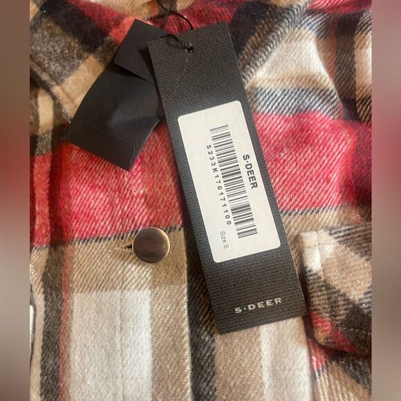 S Deer concept Womens Casual Flannel Plaid Shirts Shacket Jacket Small NWT - Picture 4 of 6